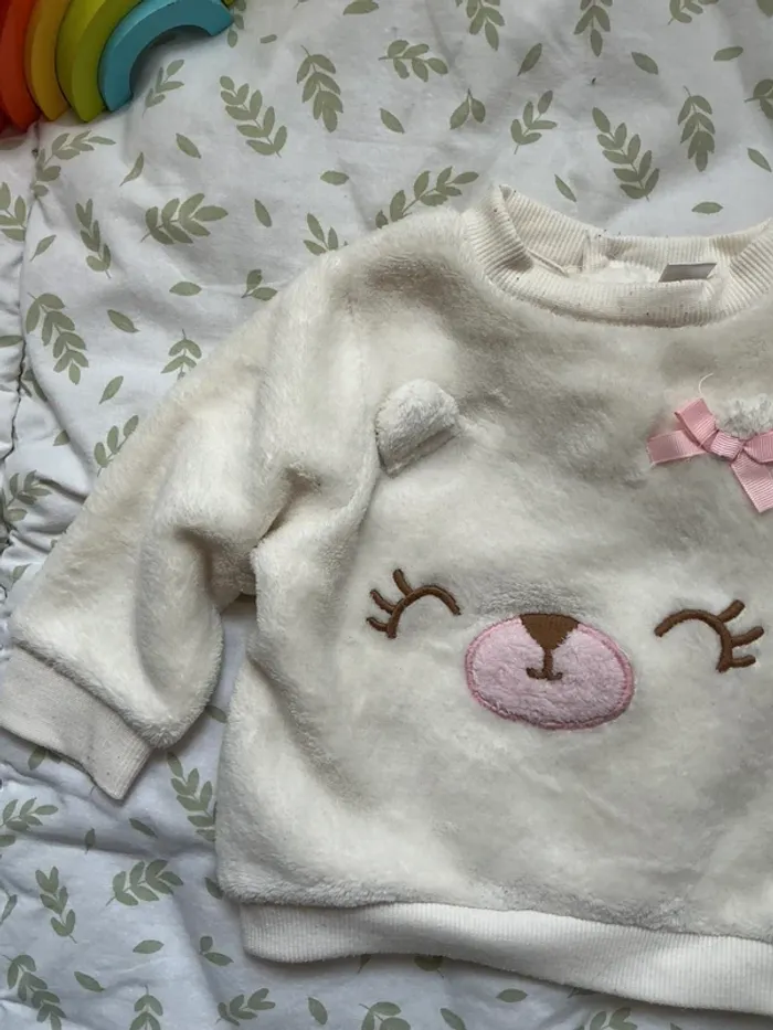 pull polaire blanc avec ours devant 9 mois tex - photo numéro 5