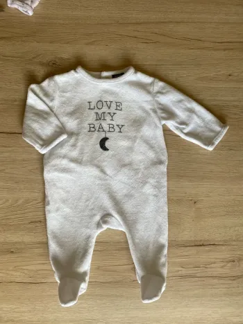 Pyjama blanc hiver velours bébé fille et garçon 3 mois Kiabi