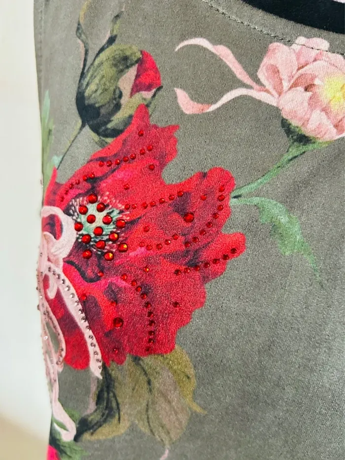 🌺🍁Robe vintage automnale kaki fleurie bohème chic S/M Autumn dress floral beaded details🍁🌺 - photo numéro 12