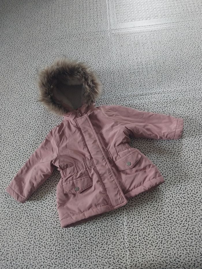 Manteau chaud rose 12M – Boîte à Malices – Doublé sherpa & capuche fourrure - photo numéro 7