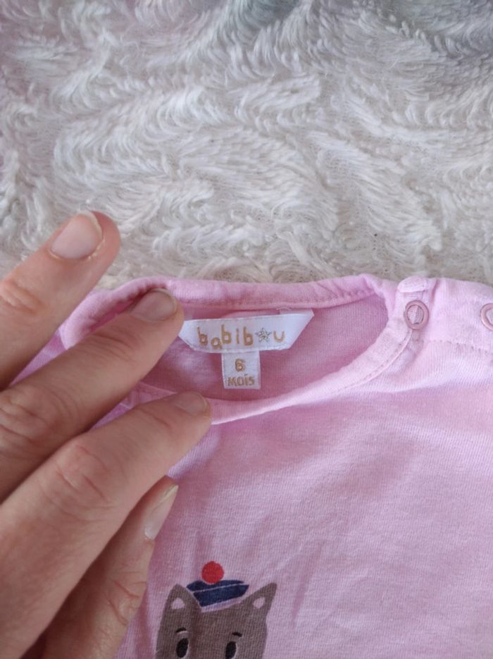 Tee shirt chemise manches courtes Fille 6 mois Chat "Cléo au bord de l'eau" Babibou 100% coton - photo numéro 6