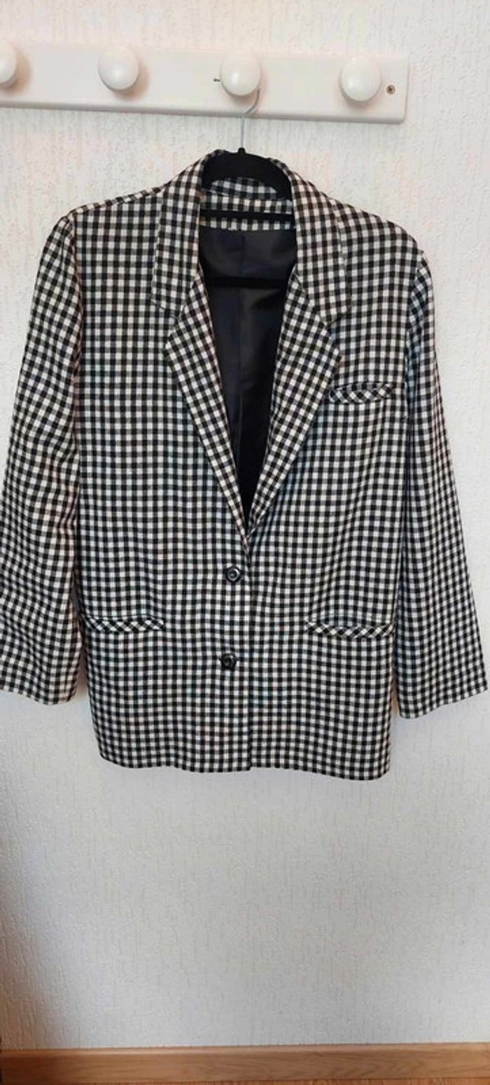 Belle veste blazer femme vichy noir et blanc manches retroussables 36 très bon état - photo numéro 2