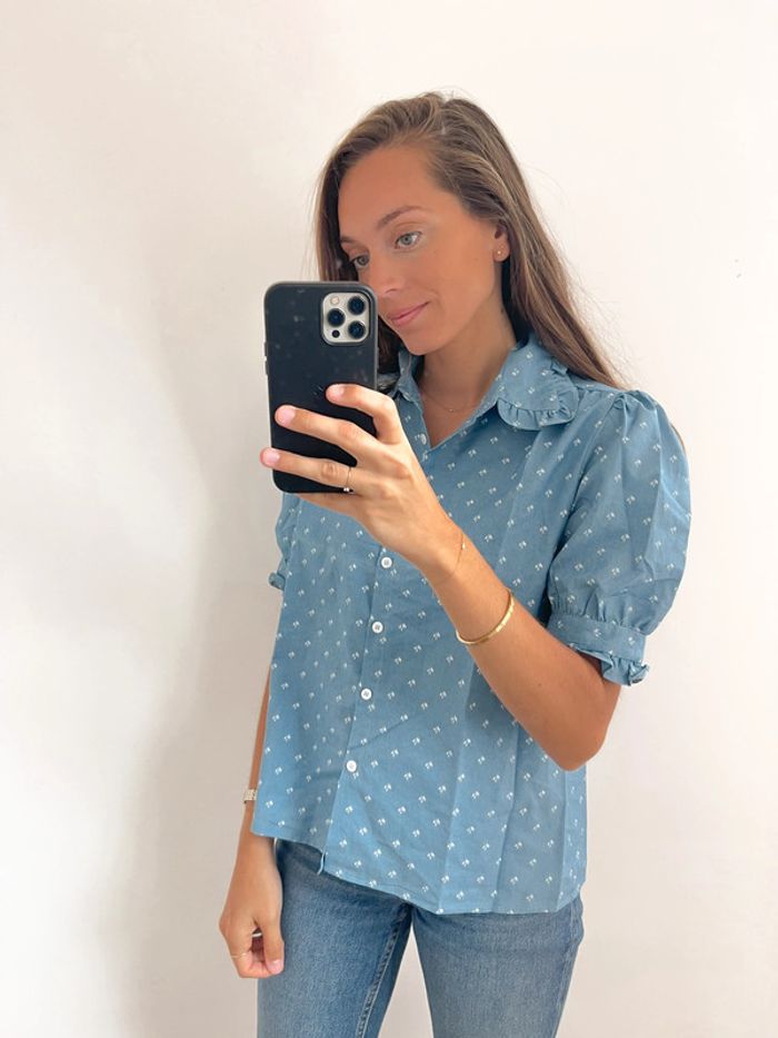 🌟 Chemise sans manches bleu et blanche motifs palmiers - photo numéro 12
