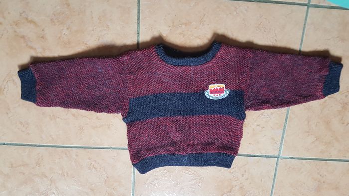 Pull garçon 2 ans bleu et rouge Dinou