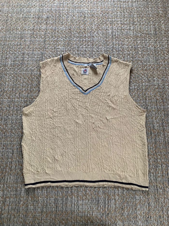 Pull sans manche vintage beige Y2k beige torsadé knitwear Vuarnet France