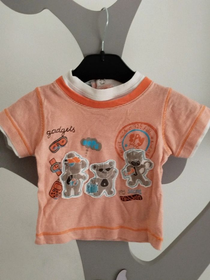 Tee-shirt manches courtes à rayures blanches et orange Knot so bad taille 6 mois