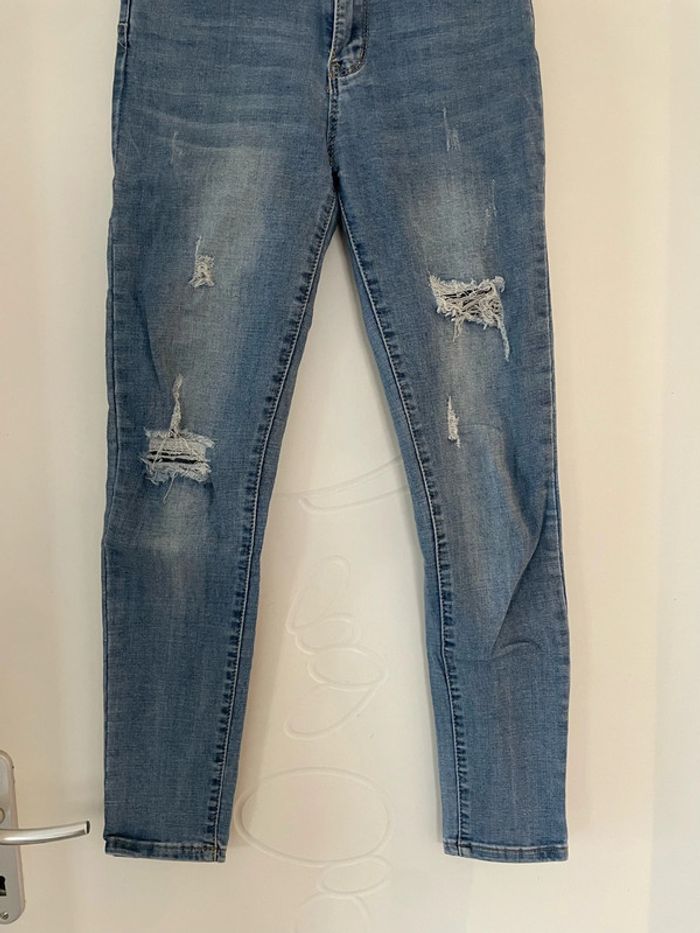 Jean ultra extensible bleu taille haute coupe skinny effet déchiré Miss Bon taille 36 - photo numéro 3