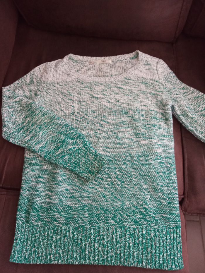 Ravissant petit PULL Vert et Blanc T38/40 