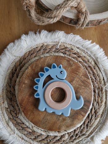 Anneau de dentition dinosaure Bleu