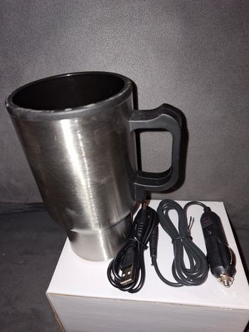 Mug Chauffant de Voyage 400ml – Prise Allume-cigare & USB