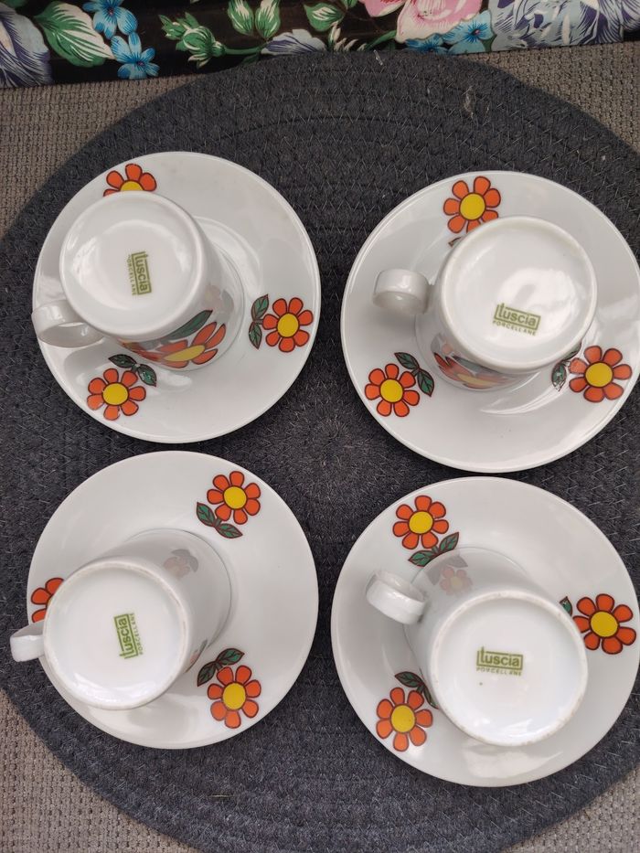 Ensemble de 4 tasses à café porcelaine italienne tuscia vintage - photo numéro 3