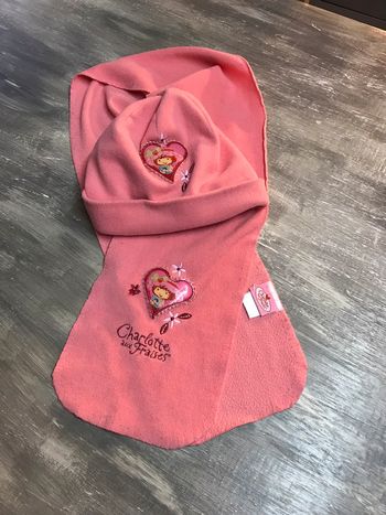 Ensemble bonnet écharpe rose