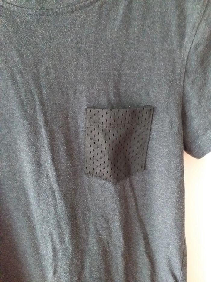 Tee-shirt bi-matière gris noir - photo numéro 3