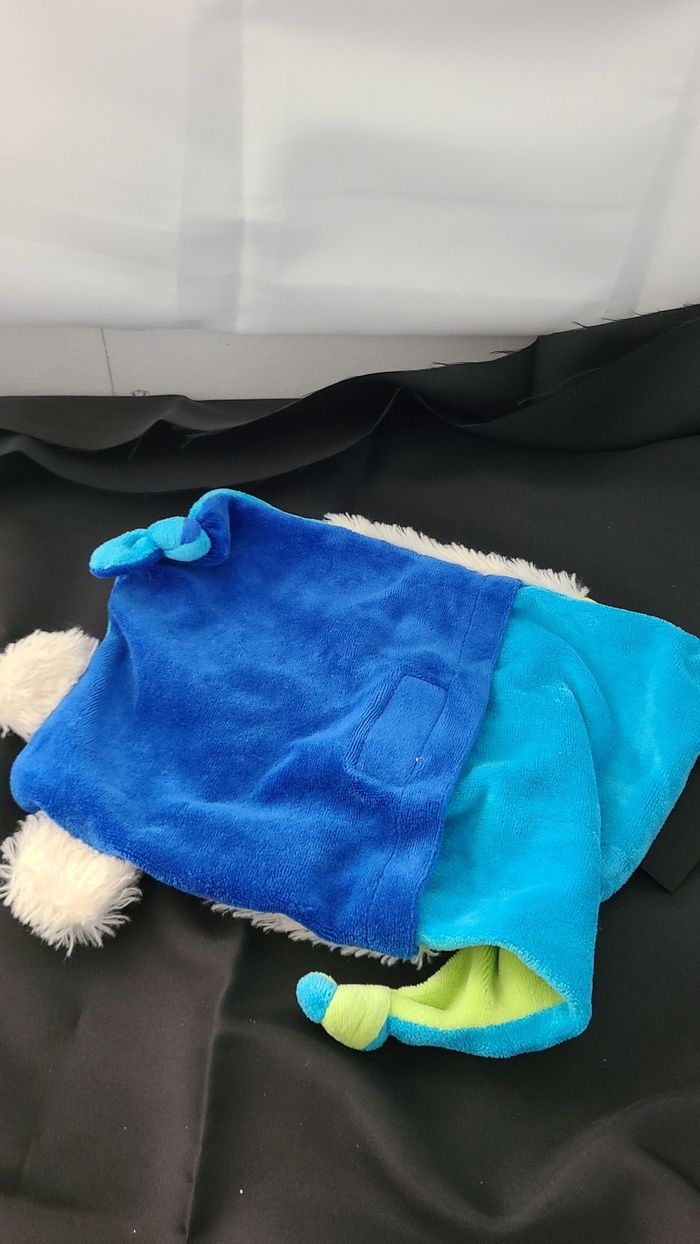 Doudou plat ours bleu/blanc/vert Marque Verte - photo numéro 4