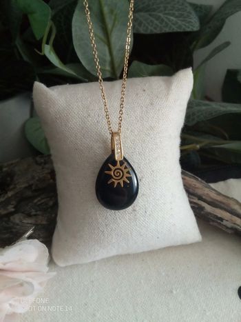 Collier obsidienne pierre naturelle et soleil