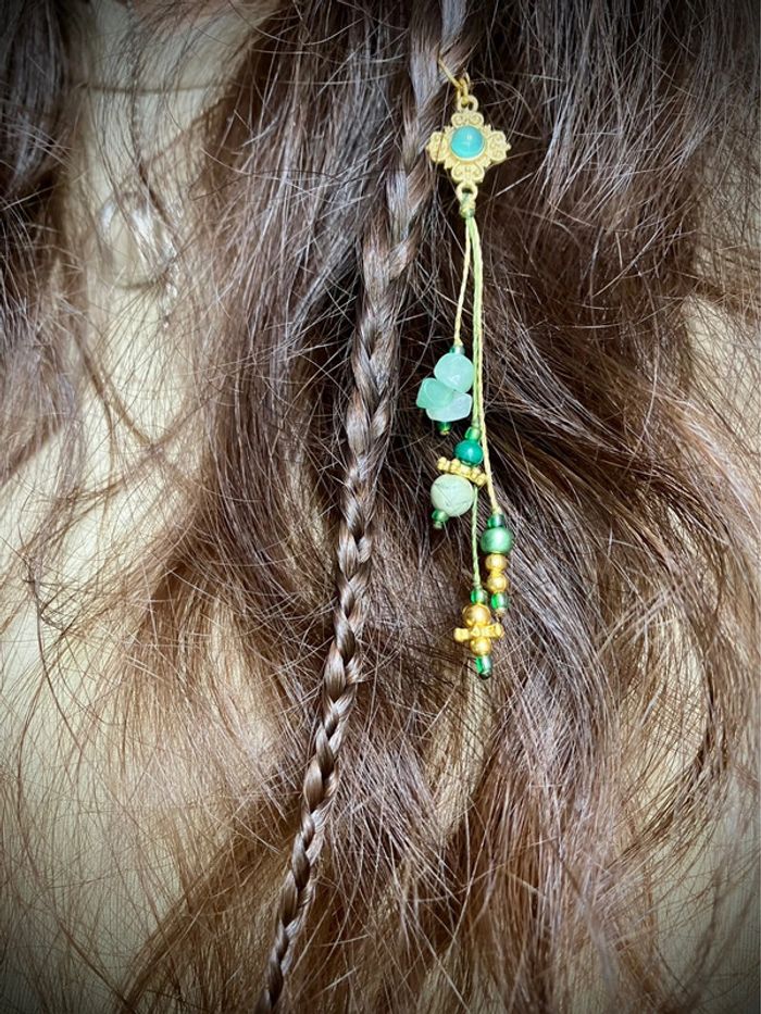 Bijou de cheveux, tresse/dread, macramé pierre Onyx vert - photo numéro 4