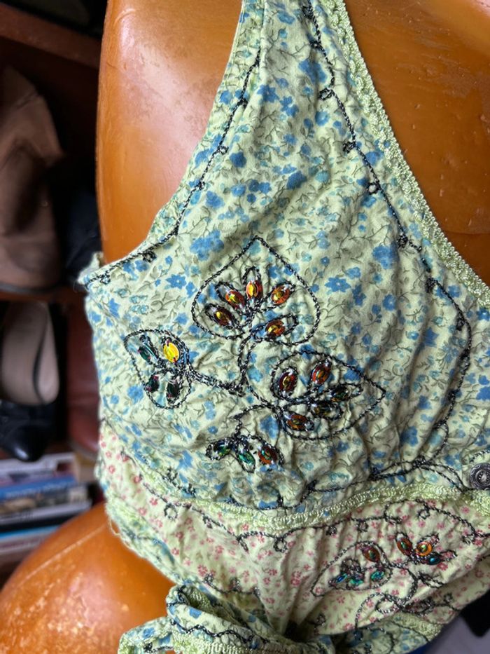 Crop top vert sequins dentelle - photo numéro 5