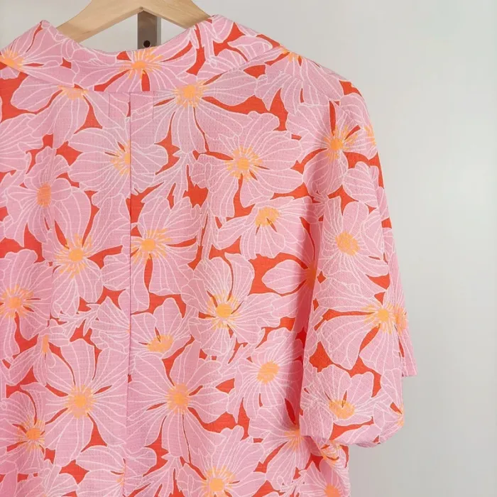 Chemise fluide fleurie rose orange CMT Atelier, col V nouée devant, taille M A516 - photo numéro 9