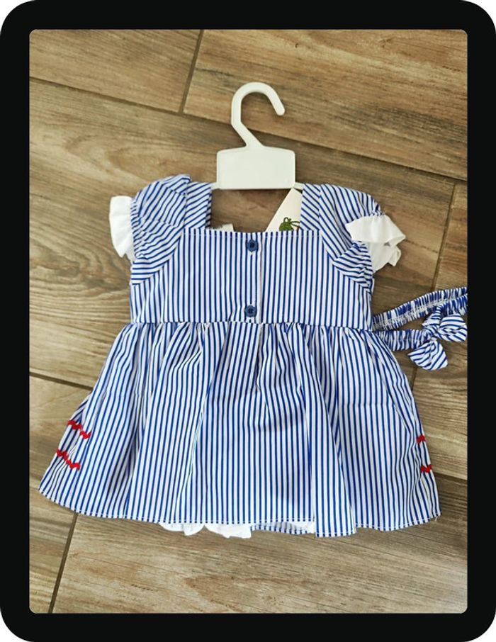 Robe rayé bleu et blanc Taille 6/9 mois Sweet cherry et bandeau à cheveux - photo numéro 2