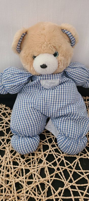 DOUDOU PELUCHE VINTAGE Ours Vichy Bleu 25 cm TARTINE ET CHOCOLAT