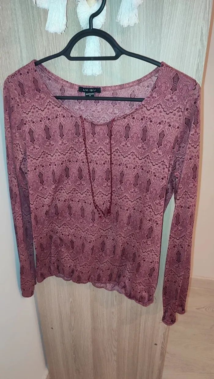 Blouse imprimé bordeaux/rouge manches longues