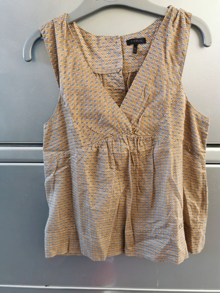 Blouse marron clair à motifs sans manches 10 ans IKKS