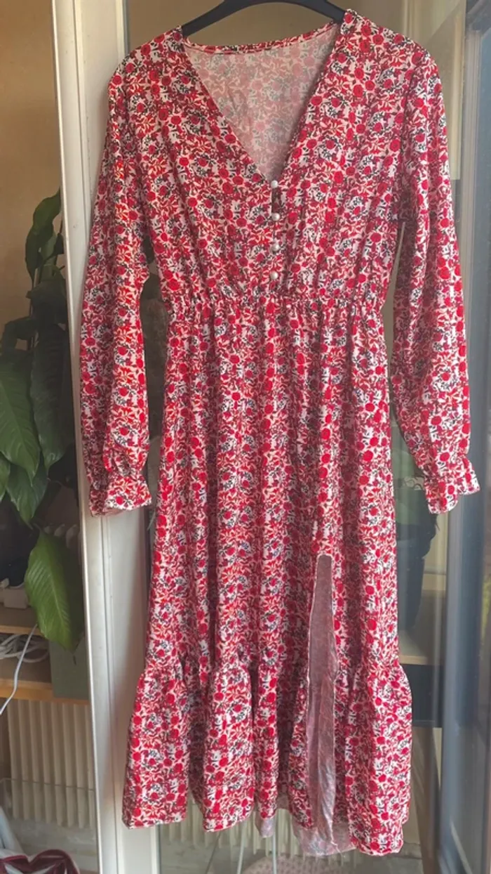 Robe longue fleuri rouge