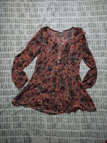 Blouse tunique manches longues marron orange voile Patrice bréal taille 40