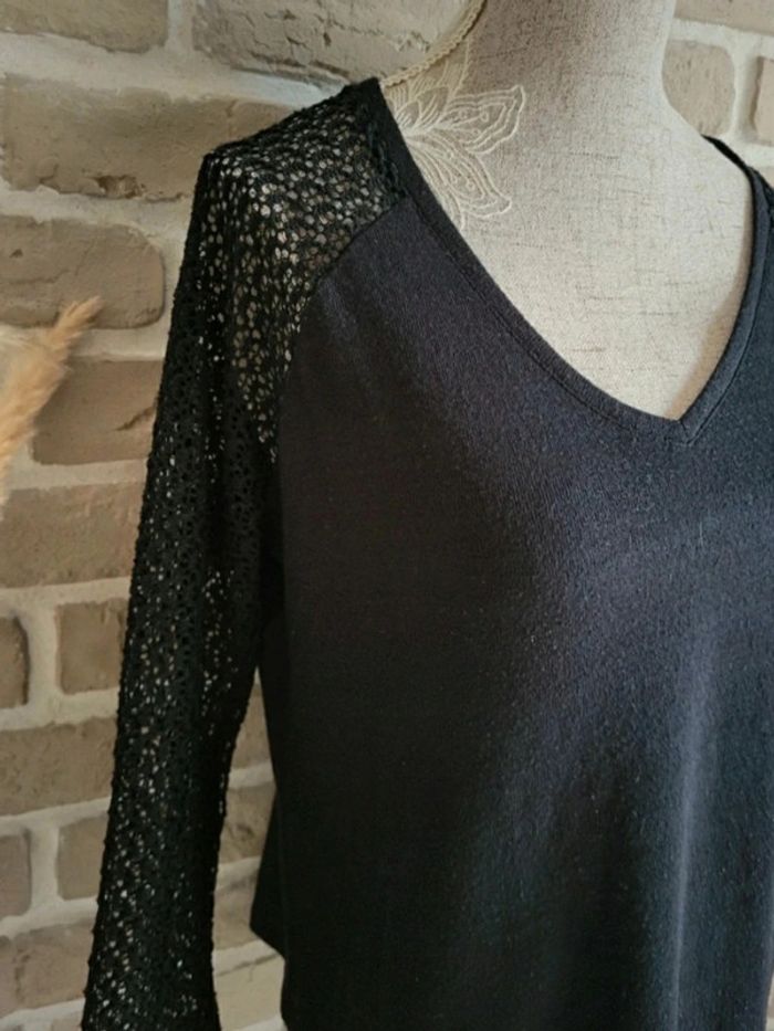 Pull noir manches en dentelle au crochet La Redoute S 36
