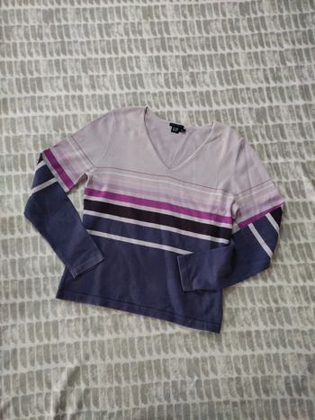 Pull fin col v rayures violet mauve lilas Gap taille 38 M