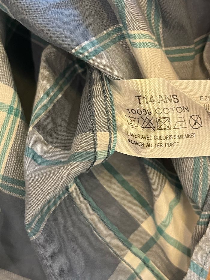 chemise à carreaux blanc/gris/ bleu 14 ans cfk - photo numéro 4