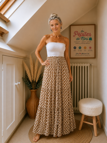 🤎 Robe longue bohème beige & marron 🤎