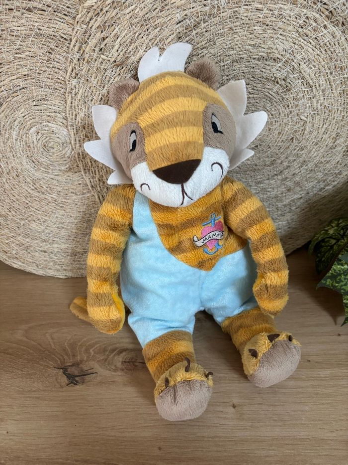 Doudou lion tigre marron bleu mamma ikea