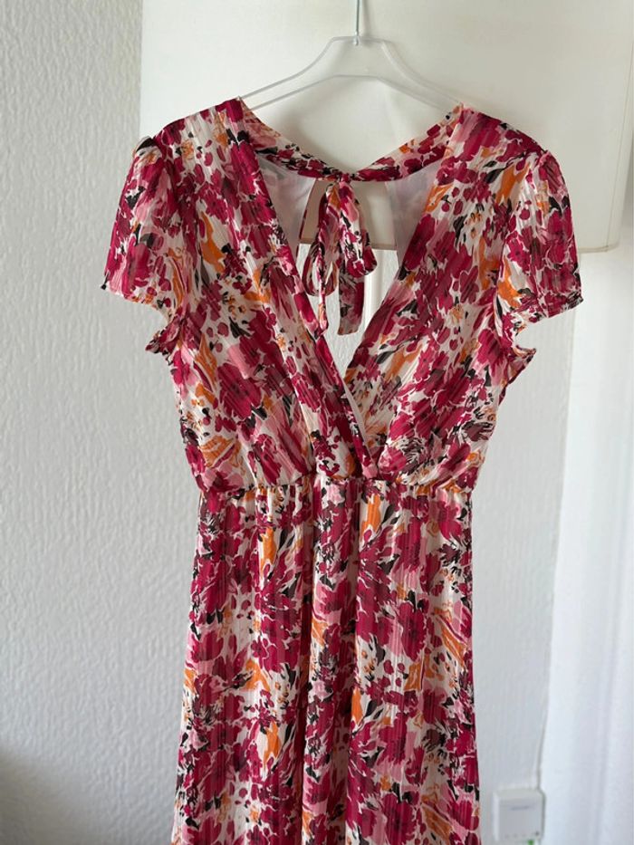 Belle robe longue à motifs fleuris colorés rose et orange – Taille S/M – Lilie Rose - photo numéro 6
