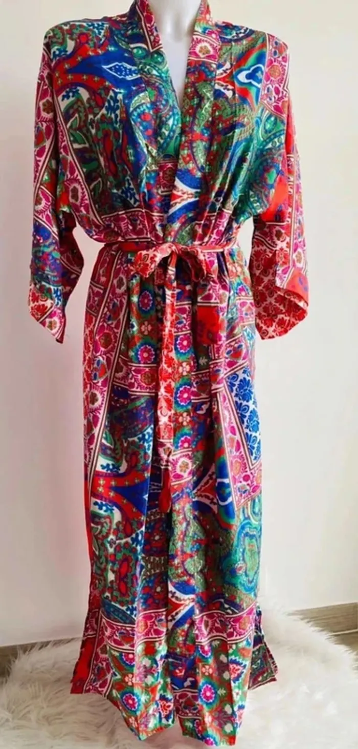 Joli kimono long multicolore femme taille unique