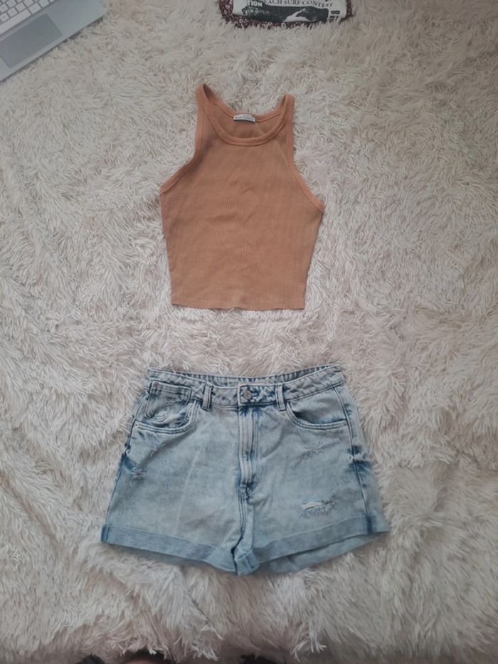 Débardeur orange Bershka S - Look d'été + short dispo en lot !