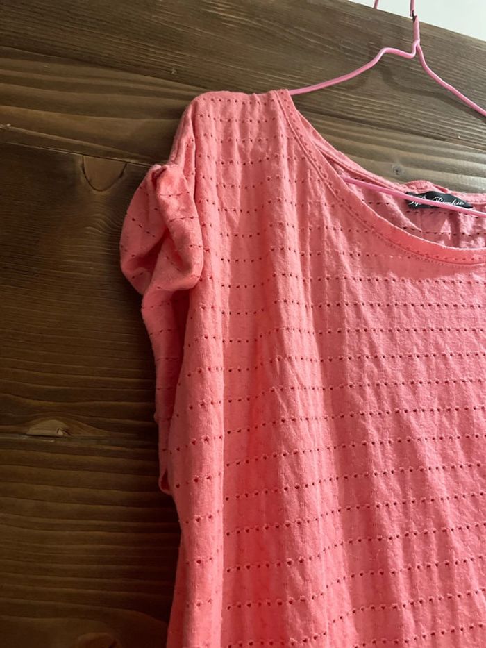 tee shirt ajourée corail - photo numéro 3