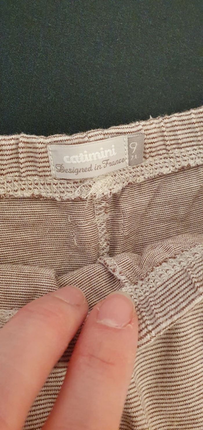 Legging rayé marron et blanc Catimini taille 9 mois en excellent état - photo numéro 3
