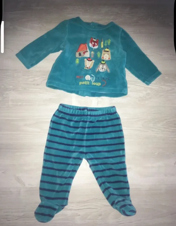 Pyjama bleu/vert en deux parties « Mais où se cache petit loup » Du Pareil Au Même