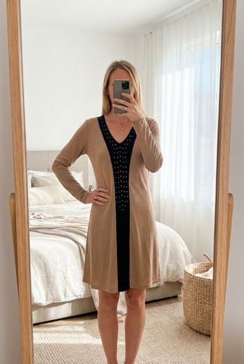 Robe Steffy beige et noir – taille S / 38-40 – manches longues – très bon état