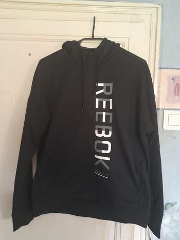 Gilet noir molletonné et imprimé à capuche, marque Reebok, taille S
