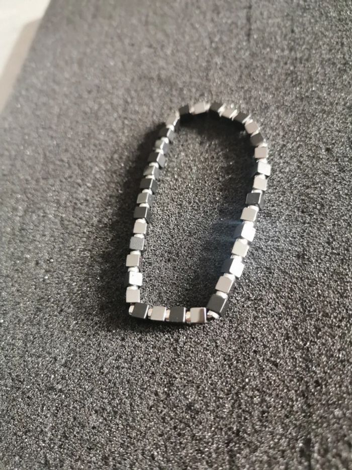 Bracelet tendance pierre noire et acier - photo numéro 2