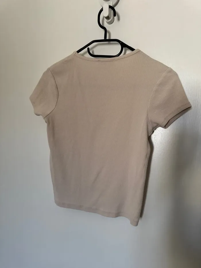 T-shirt côtelé beige fille été - photo numéro 3