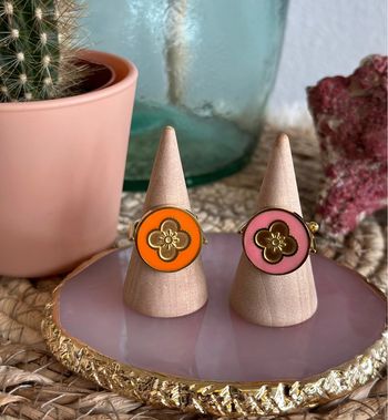 Bague trèfle ajustable en acier inoxydable, couleur orange doré