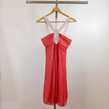 Robe corail en soie 1.2.3 Paris taille 38 détails brodés dos croisé chic été A1337