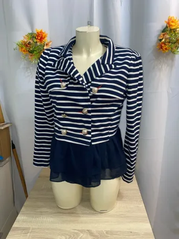 Blazer vintage rayé bleu/blanc avec bas en voile Molly Bracken taille M = 38 - n62q