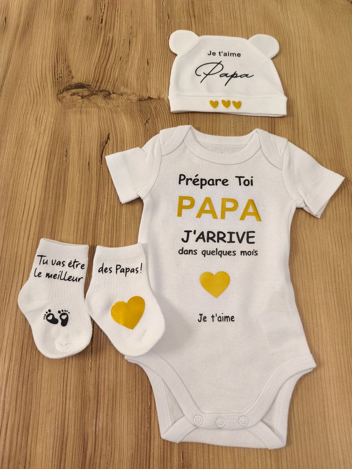 Ensemble bébé bodie bonnet et chaussettescadeau papa annonce grossesse - photo numéro 2