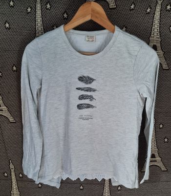 Pull gris imprimé plumes 13-14ans