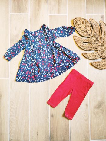 👧🏻Orchestra - Ensemble Robe à fleurs et legging rouge - Taille 12 mois
