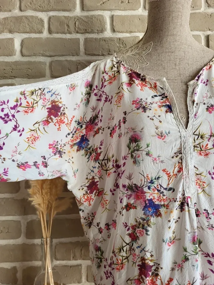 Blouse fleuri avec dentelle Promod - Bohème tomantique - photo numéro 4